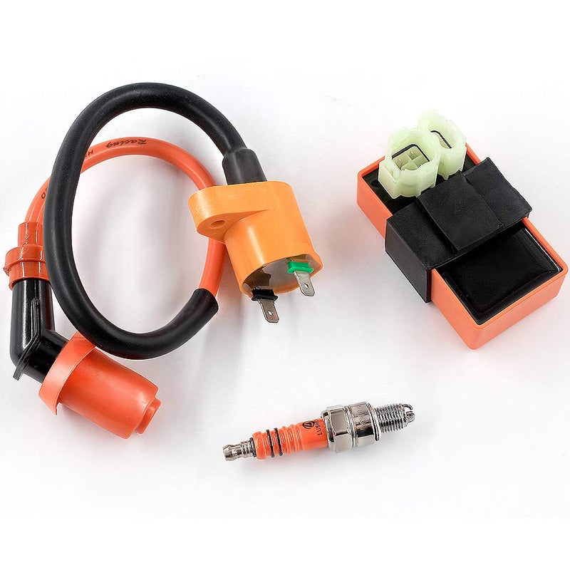 Trkimal High Performance Racing AC Cdi Box 6pin + Ignition Coil + 3 Electrode Spark Plug for GY6 50cc 80cc 125cc 150cc Moped Scooter ATV Go Kart - Image 1